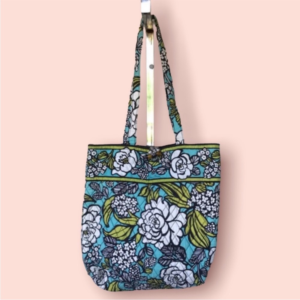 Vera Bradley Large Green & Blue Floral Print Cloth Purse